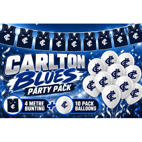 Carlton Blues AFL Birthday Party Pack 10 Balloons & 4m Bunting Flags!
