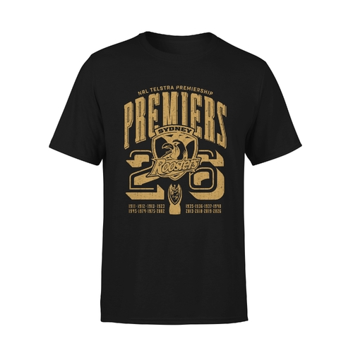 Sydney Roosters NRL 2026 Premiers Black & Gold Shirt Sizes S-5XL! IN STOCK