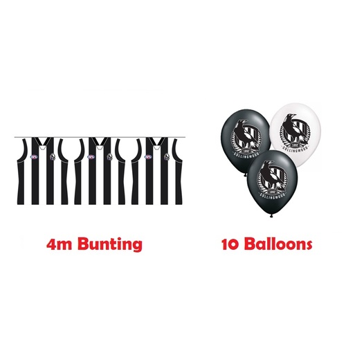Collingwood Magpies AFL Buntings Flags 4m & 10 Balloons Birthday Party Pack