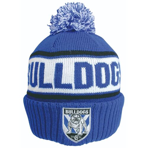 Canterbury Bankstown Bulldogs NRL Embroidered Striker Pom Pom Beanie!