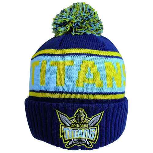 Gold Coast Titans NRL Embroidered Striker Pom Pom Beanie!