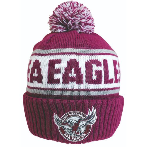 Manly Sea Eagles NRL Embroidered Striker Pom Pom Beanie!