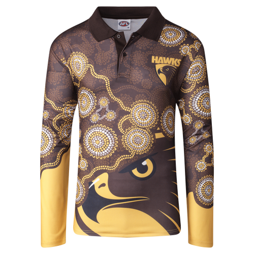 Hawthorn Hawks AFL Playcorp Indigenous LS Polo Shirt Sizes S-3XL! W22