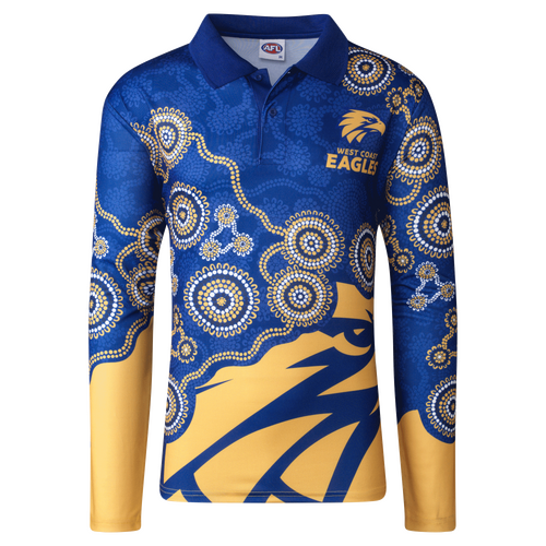 West Coast Eagles AFL Playcorp Indigenous LS Polo Shirt Sizes S-3XL! W22