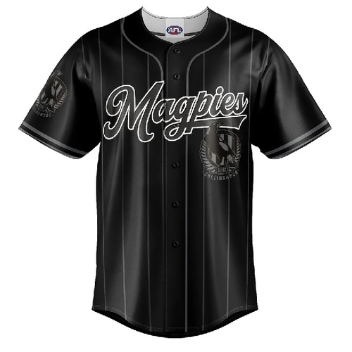 Collingwood Magpies AFL 'Blackout' Baseball Jersey Slugger T Shirt Sizes S-5XL!