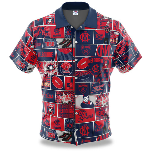 Melbourne Demons AFL Fanatic Button Up Shirt Polo Sizes S-5XL!