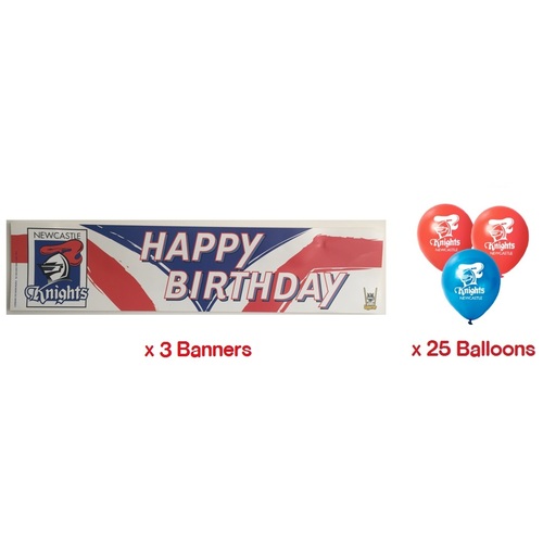Newcastle Knights NRL Party Pack 25 Balloons & 3 Happy Birthday Banners