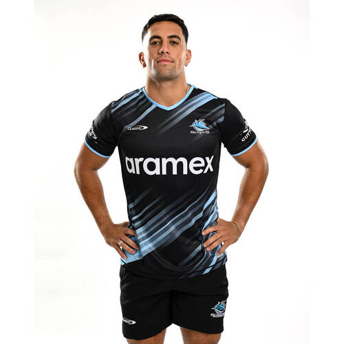 Cronulla Sharks NRL Classic Black Training Shirt Sizes S-7XL! T4