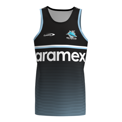 Cronulla Sharks NRL Classic Training Singlet Black Sizes S-5XL! T3