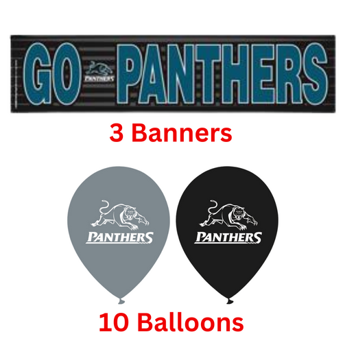 Penrith Panthers NRL 3 Go Birthday Party Banners Sign + 10 Balloons