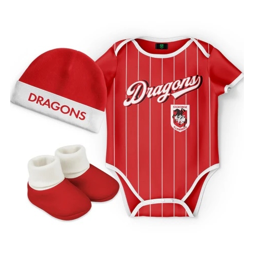 St George ILL Dragons NRL 3 Pc 'Lullaby' Baby Infant Gift Set With Bodysuit Sizes 000-1!