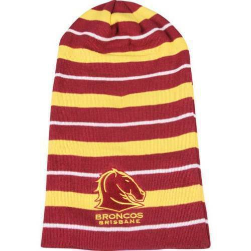 Official NRL Brisbane Broncos Long Stripe Slouch Slouche Beanie Hat