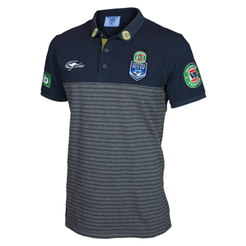 NSW Blues State Of Origin Players Striped Team Knit Polo Shirt Sizes S-5XL! T7