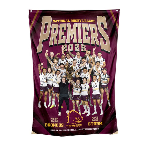 Brisbane Broncos NRL 2025 Premiers Celebration Photo Wall Flag P2! In Stock!