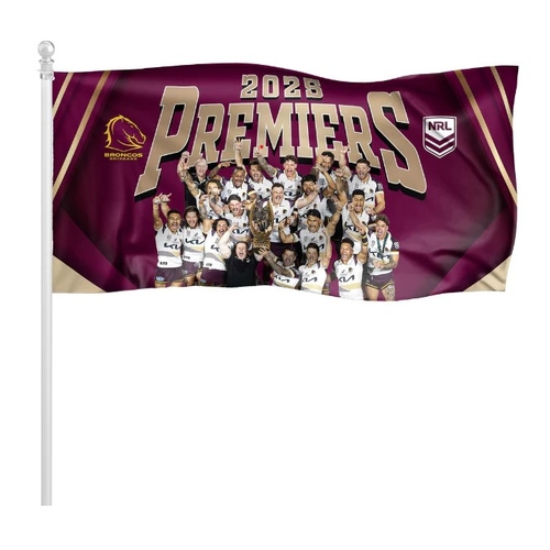 Brisbane Broncos NRL 2025 Premiers Celebration Photo Pole Flag P2! In Stock!