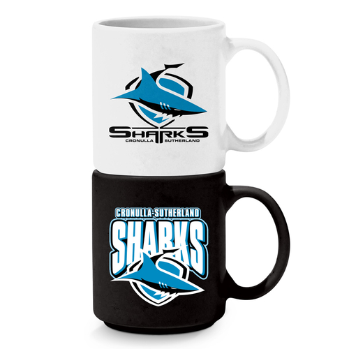 Cronulla Sharks NRL Set of 2 Stackable Ceramic Coffee Mugs Cups!