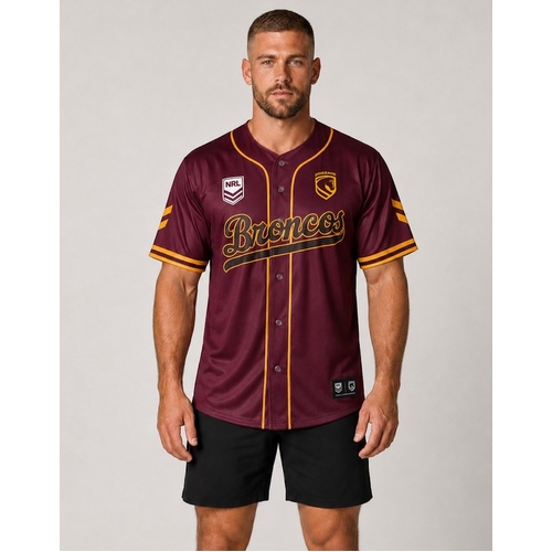 Brisbane Broncos NRL 'Homer' Baseball Jersey Slugger T Shirt Sizes 8-14!