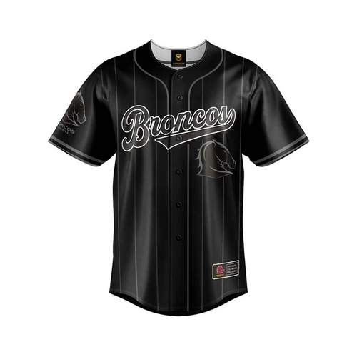 Brisbane Broncos NRL 'Blackout' Baseball Jersey Slugger Sizes Kids Sizes 8-14!