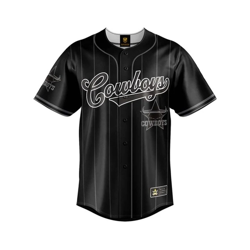 NQ Cowboys NRL 'Blackout' Baseball Jersey Slugger Sizes Sizes S-5XL!