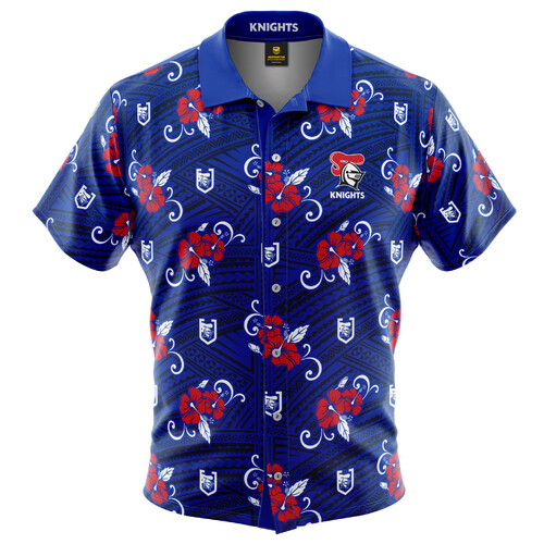 Newcastle Knights NRL Tribal Hawaiian Button Up Polo Shirt Sizes S-5XL!