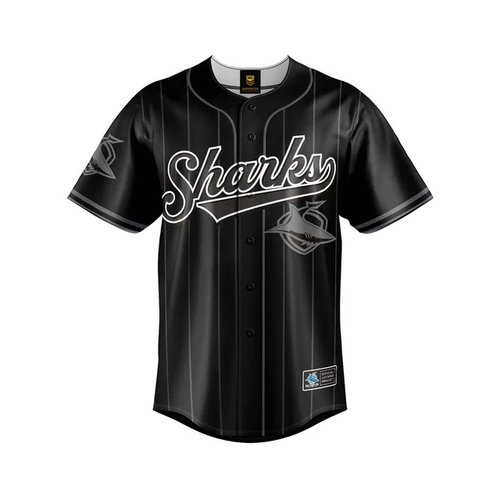 Cronulla Sharks NRL 'Blackout' Baseball Jersey Slugger Sizes Sizes S-5XL!