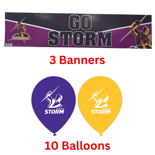 Melbourne Storm NRL 3 Go Birthday Party Banners Sign + 10 Balloons
