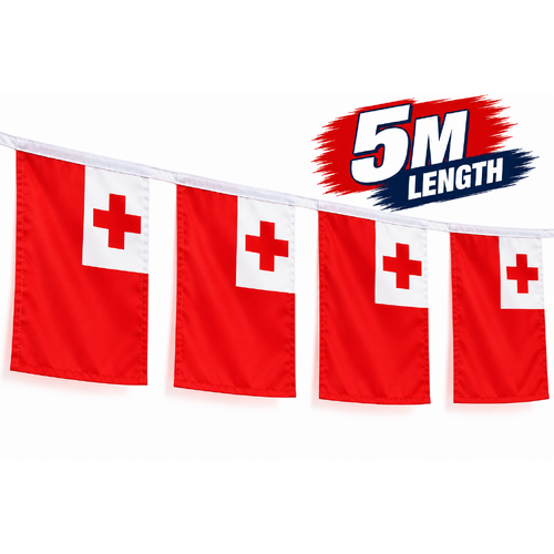 Tonga National Flag Bunting 5M Long! Tonga Mate Ma'a Rugby League!