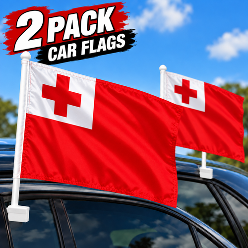 2 x Tonga National Car Flag Mate Ma'a Flag 30cm x 45cm with Pole! 